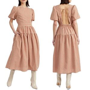 NWOT En Saison Juni Round Neck Bubble sleeve Midi Dress